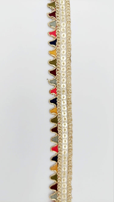 Sequin Fringe Trim, Multicoloured Tissue Fabric Sequin Border, Beige Shimmer Lace Trim